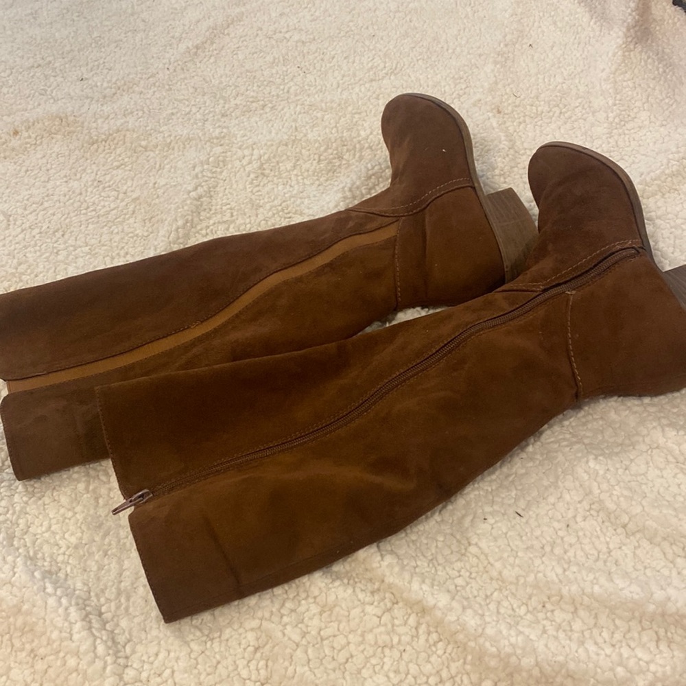 Brown Suede Knee-High Boots